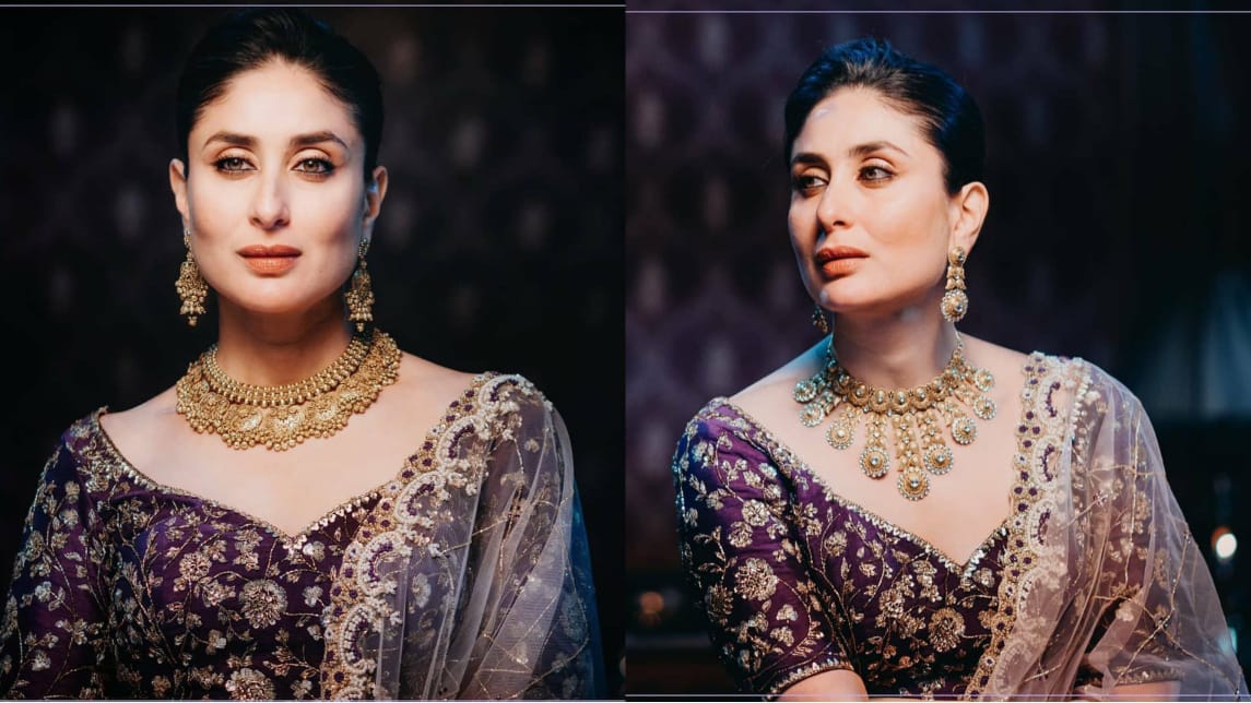 Kareena Kapoor Khan in royal purple embroidered lehenga by Megha & Jigar