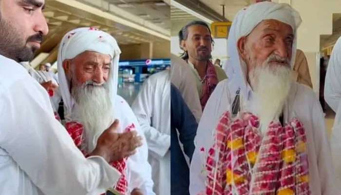 Viral Elder wearing special religious robes Abdul Qadir Marri returns home after performing Umrah